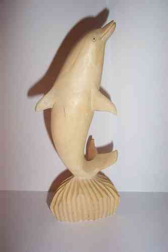 Delphin auf Felsen 20cm Handarbeit Delfin Holzfigur