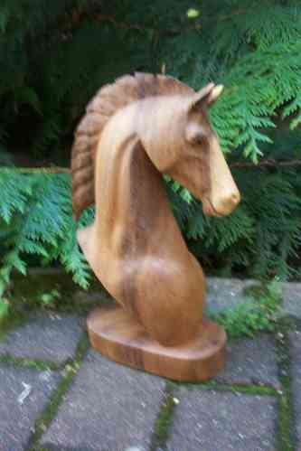 Pferdekopf aus Bali - Pferd ca. 30 cm Suar Holz Handarbeit Pferdesport Holzpferd Holzfigur