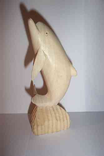 Delphin auf Felsen 15cm Handarbeit Delfin Holzfigur