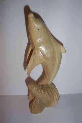 Delphin auf Felsen 25cm Handarbeit Delfin Holzfigur