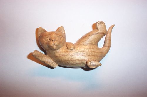 Katze Katzen -Spielend- 11 cm Handarbeit Dekokatze BALI Holzkatze Holzfigur