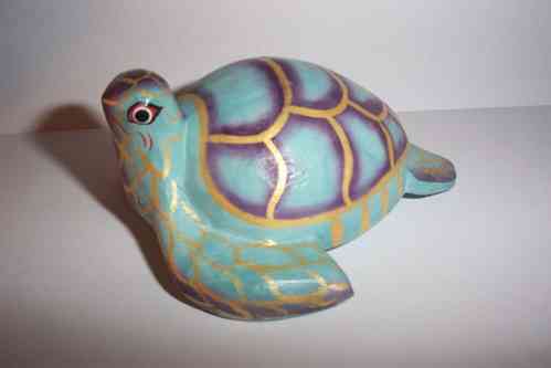 Schildkröte Turtle ca. 8cm BLAU Jempinis Holz Handbemalt Holzfigur