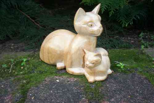 Süsse Katze mit Kind Handarbeit Holz Holzfigur