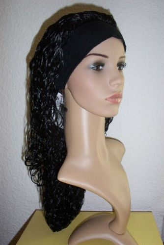 PREMIUM PERÜCKE -RONJA- SCHWARZ- Wet Look ca. 60 cm Chemo Haarband Solida Bel Hair