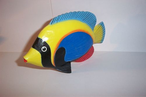 Schöner Holzfisch- Schwarz, Blau, Gelb- Stehender Fisch ca. 20cm Handarbeit Holzfigur