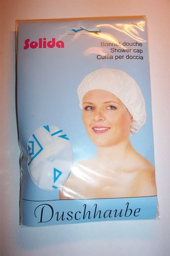Duschhaube -WEIß Weiss, BLAU- Haube Duschkappe Haarschutz Badekappe Shower Cap Kunststoff SOLIDA