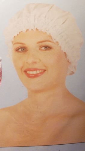 Duschhaube -WEIß- Rüschen Haube Duschkappe Haarschutz Badekappe Shower Cap Kunststoff SOLIDA