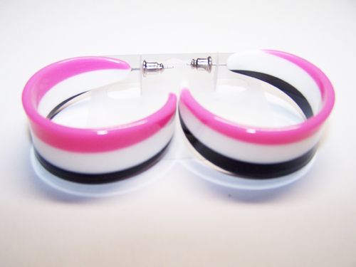 je 1 Paar Creolen Leichte Ohrringe -Schwarz, Weiß, Pink- Neon 3,8 cm Stecker