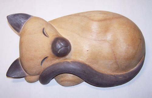 Süsse schlafende Katze XXL Gross Handarbeit Holz Holzfigur Skulptur