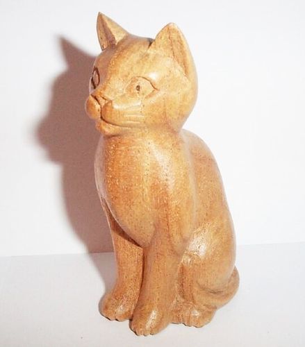 Katze Katzen- Kopf gerade - BALI 10 cm Handarbeit Holzfigur Skulptur